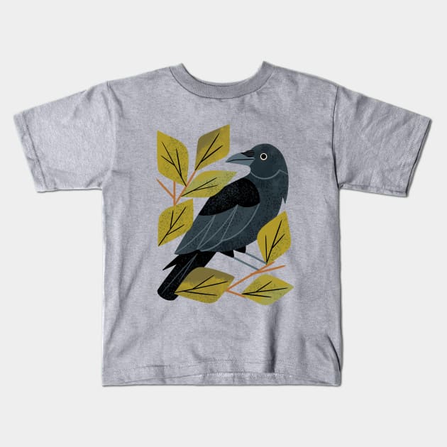 Perching Raven Kids T-Shirt by Renea L Thull